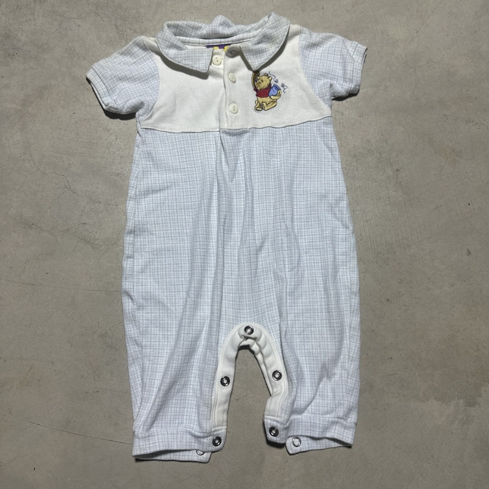 Vintage Y2K Winnie the Pooh Baby One-Piece Romper 3-6 Months Cotton Blue Hong